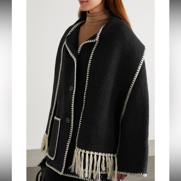 Toteme draped fringed wool blend jacket - Picture 3 of 7